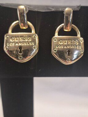 Vintage 1980's Golden Guess Los Angeles Padlock Post Earrings